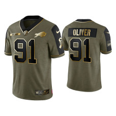 Buffalo Bills #91 Ed Oliver Olive Gold 2021 Salute To Service Limited Jersey