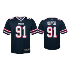 Buffalo Bills #91 Youth Ed Oliver Navy Inverted Game Jersey