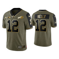 Buffalo Bills #12 Jim Kelly Olive Gold 2021 Salute To Service Limited Jersey